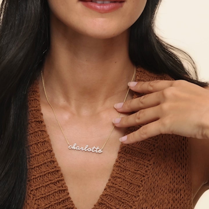 14K Yellow Gold Script Diamond Name Necklace