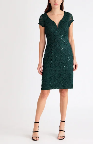 connected sequined lace sweetheart sheath dress Light Blue Sequin Lace Sweetheart Fitted Mini Homecoming Dresses, Black / 16