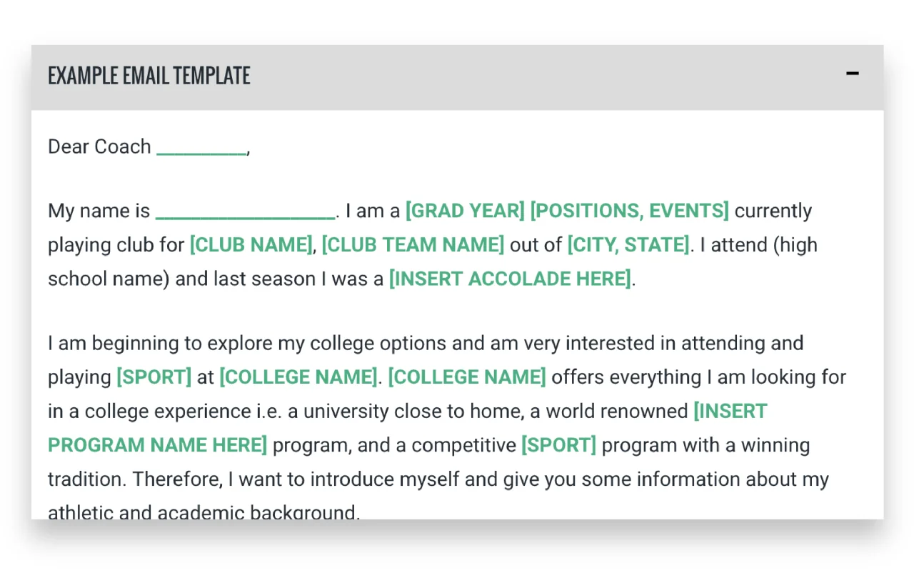 College Soccer Email Template