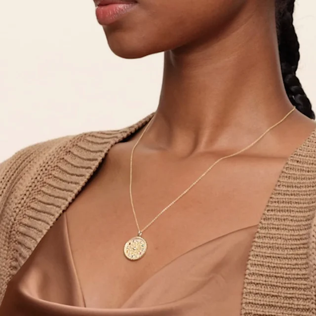 14K Yellow Gold Zodiac Fortune Wheel Pendant