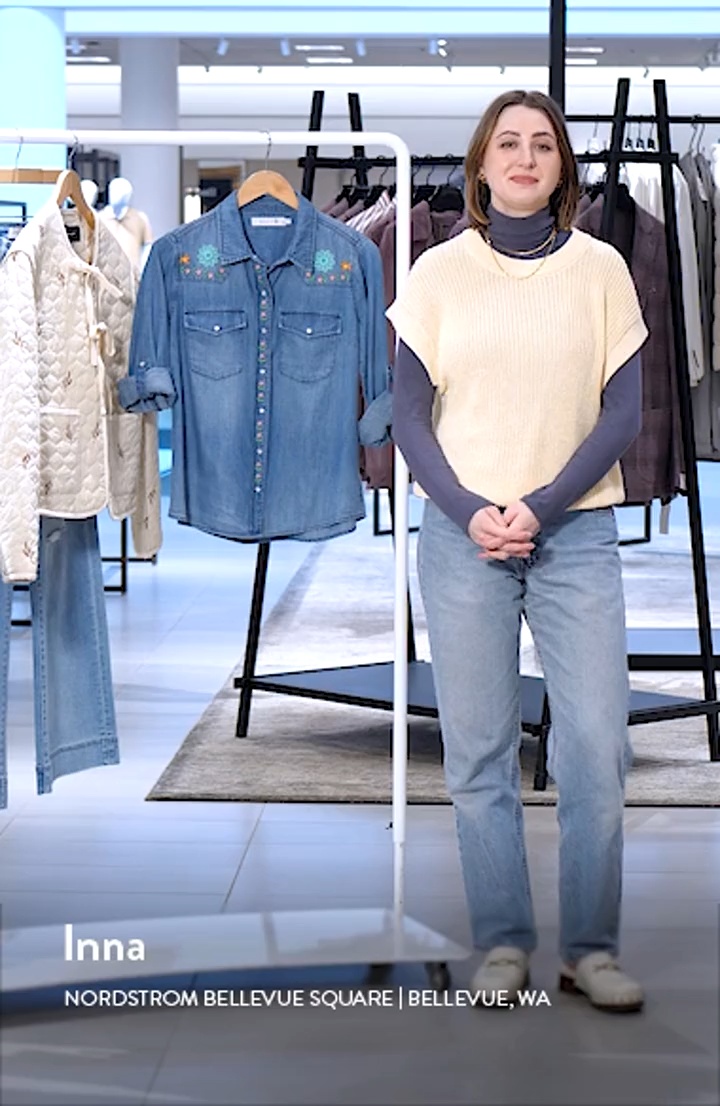 Billy T Two Step Floral Embroidered Denim Snap-Up Shirt | Nordstrom