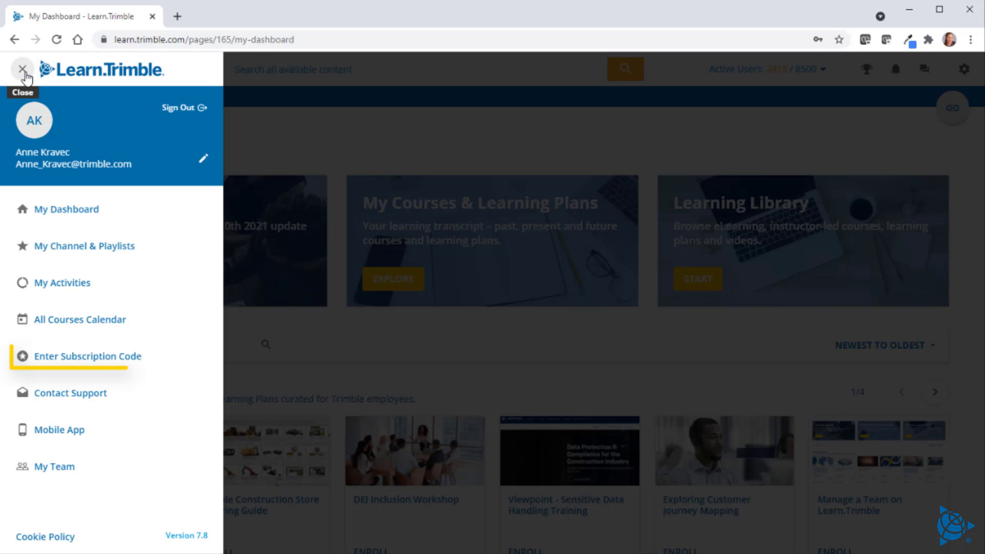 FMS Instinct Accessing Instinct Courses on Learn.Trimble