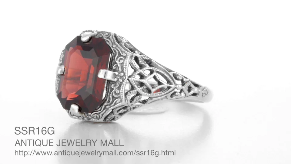 Made To Order #5 Garnet Ring/ Sterling Silver/ 10ct Red CZ Victorian Filigree 