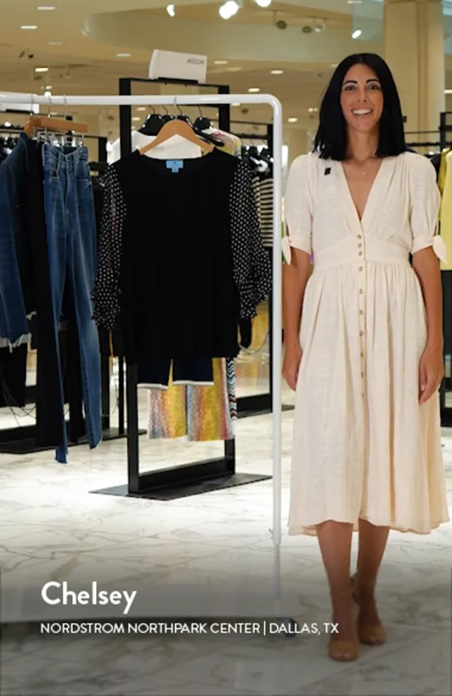 CeCe Mixed Media Polka Dot Ruffle Sleeve Top Nordstrom