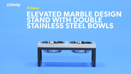 FRISCO Marble Print Stainless Steel Double Elevated Dog Bowl, Gold