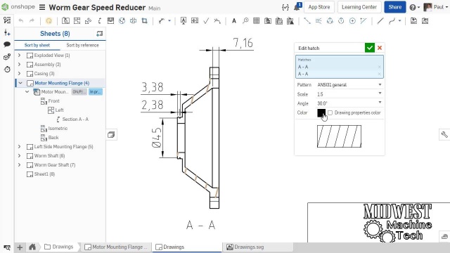 Reduce hatch scale in drawings — Onshape