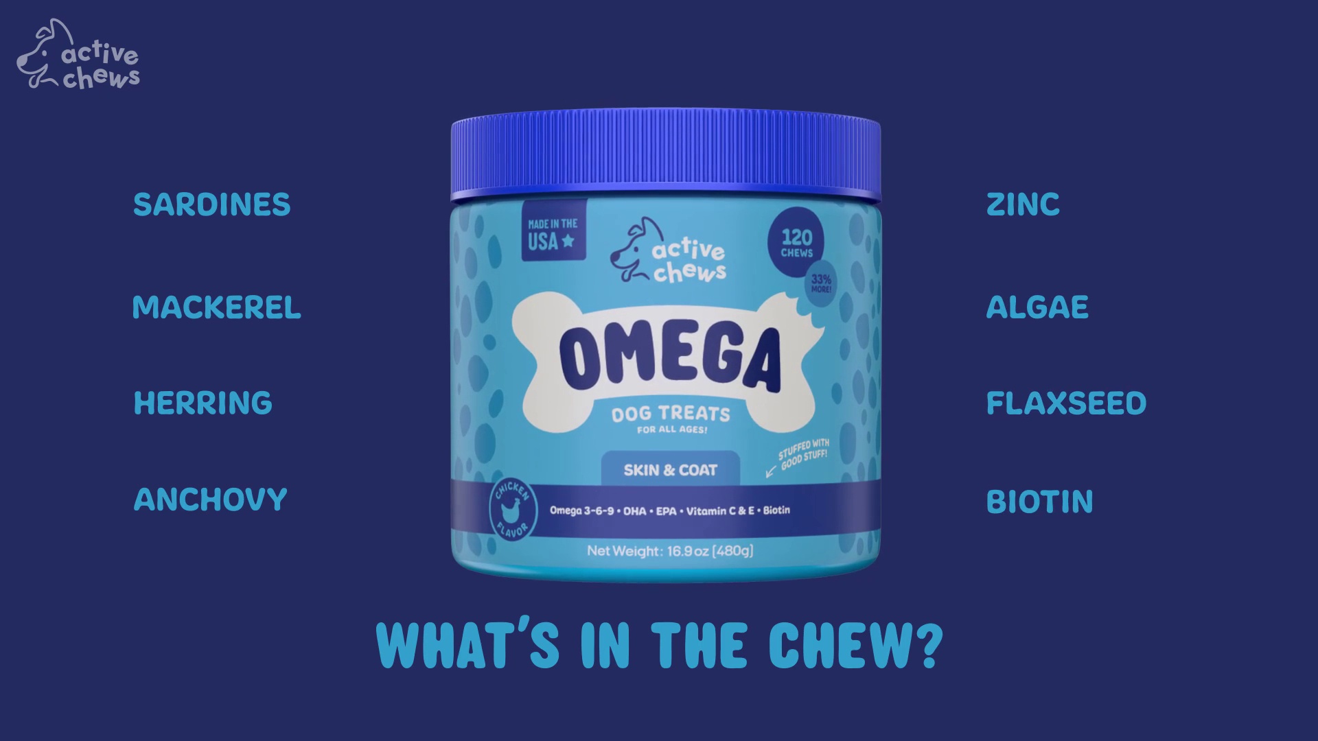 ACTIVE CHEWS Premium Omega Skin Coat Pure Fish Oil Dog