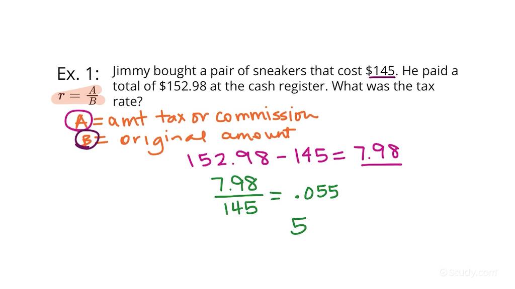 How to Find the Rate of a Tax or Commission | Algebra | Study.com