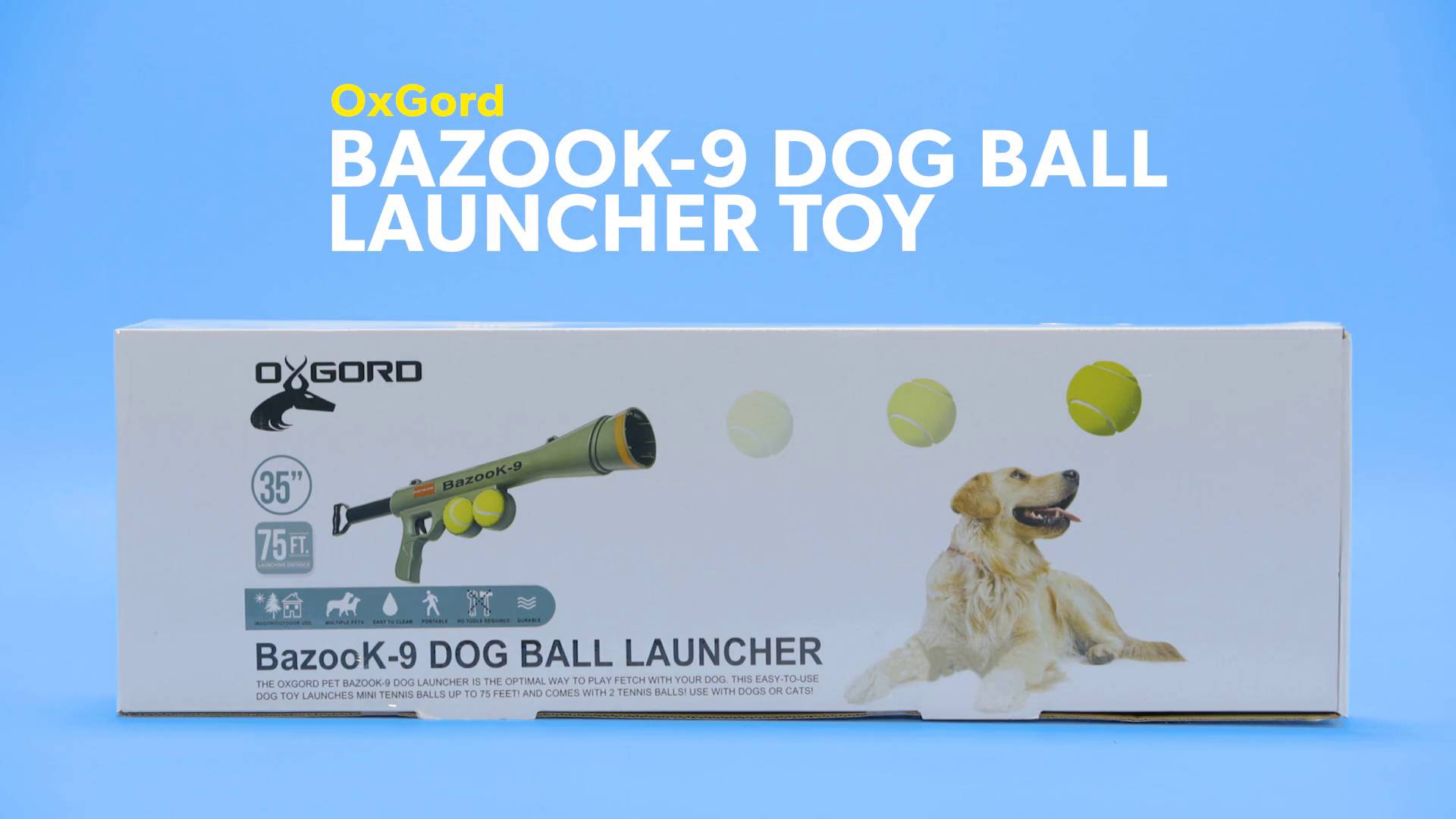 Dog Ball Launcher Bazooka Gun Cannon Toy With Balls Strap Shoots Up To 50ft Kids 