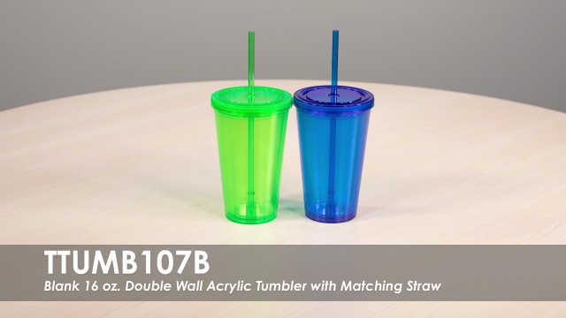 Blank Acrylic Tumblers with Colored Straws | 16 oz. Double Wall Insulation  | Wholesale Bulk Orders