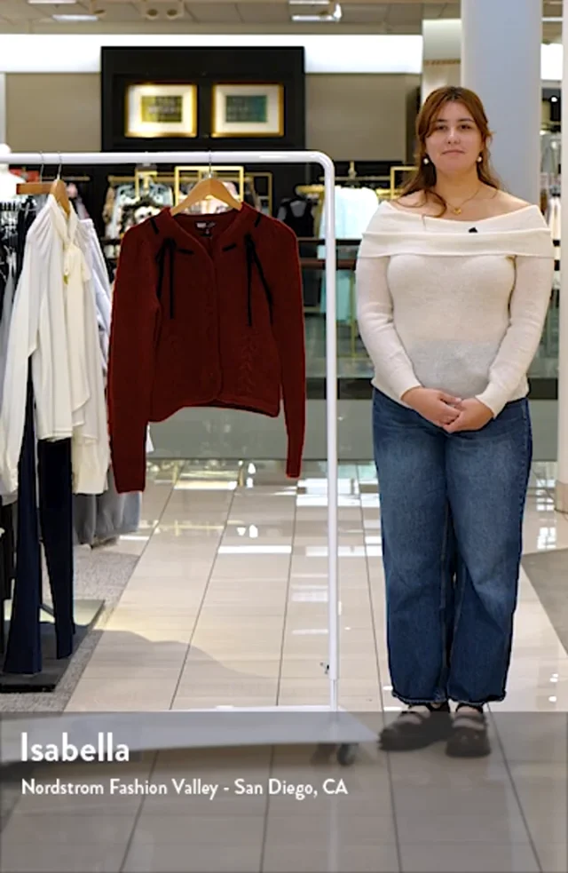 WAYF x Sara Walker Jackie Velvet Bow Cable Stitch Cardigan Nordstrom