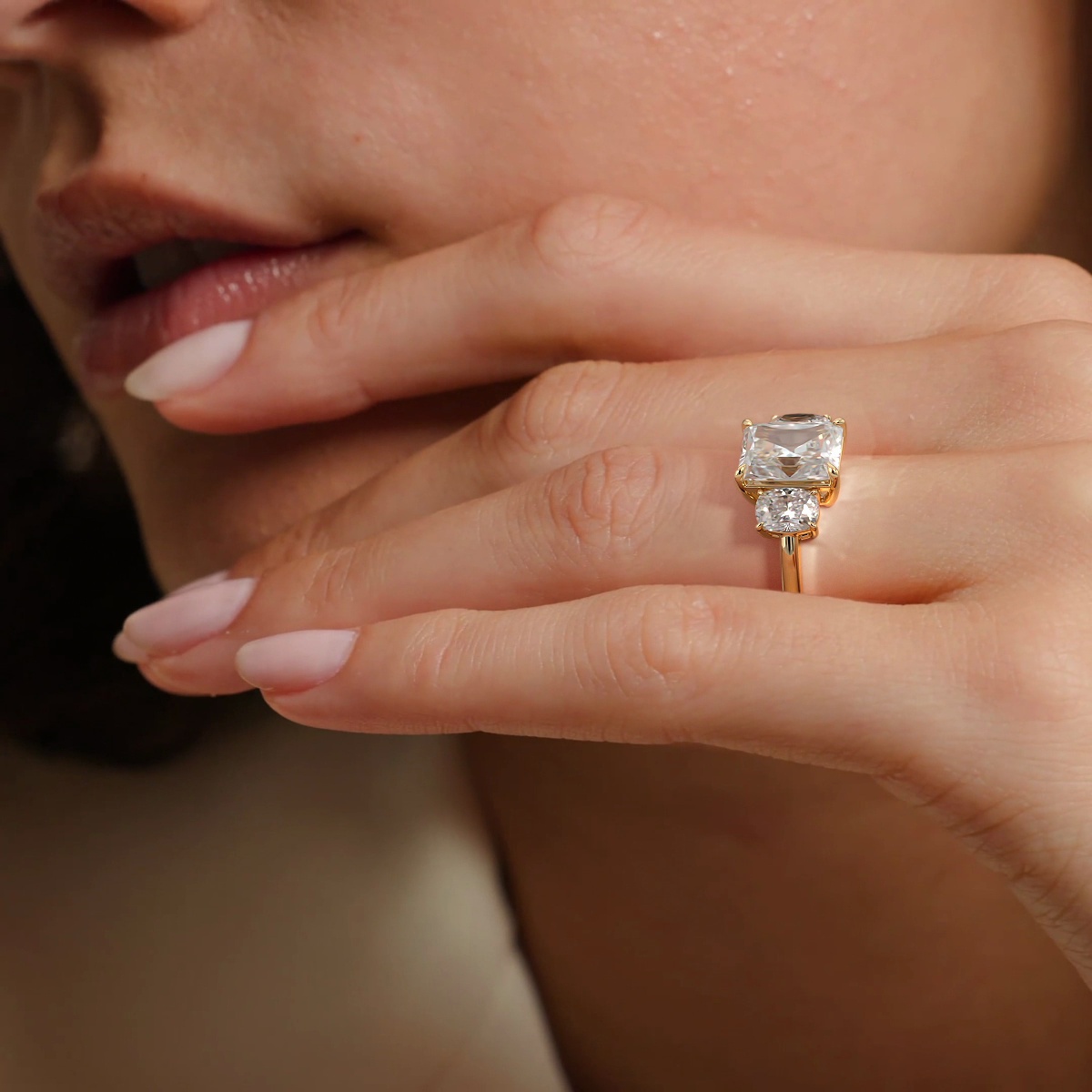 18K Yellow Gold Faye Elongated Cushion Three Stone Diamond Ring (1 ct. tw.)