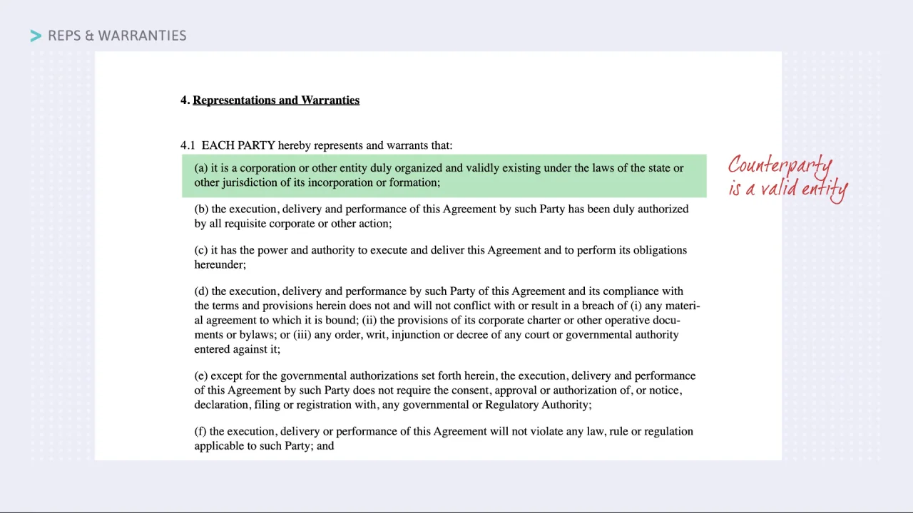 Reps & Warranties Commercial Provisions