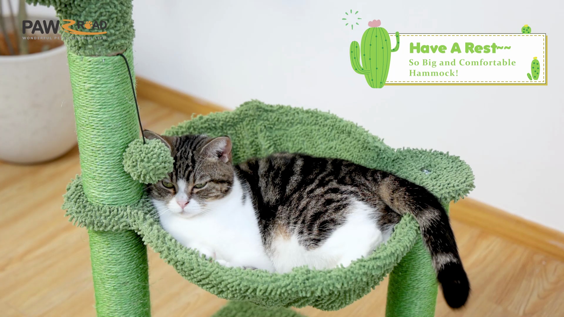 PAWZ ROAD 40-in Polyester Cactus Cat Tree Tower & Condo with Large
