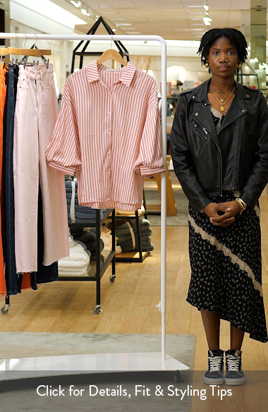 English Factory Stripe Balloon Sleeve Button-Up Shirt | Nordstrom