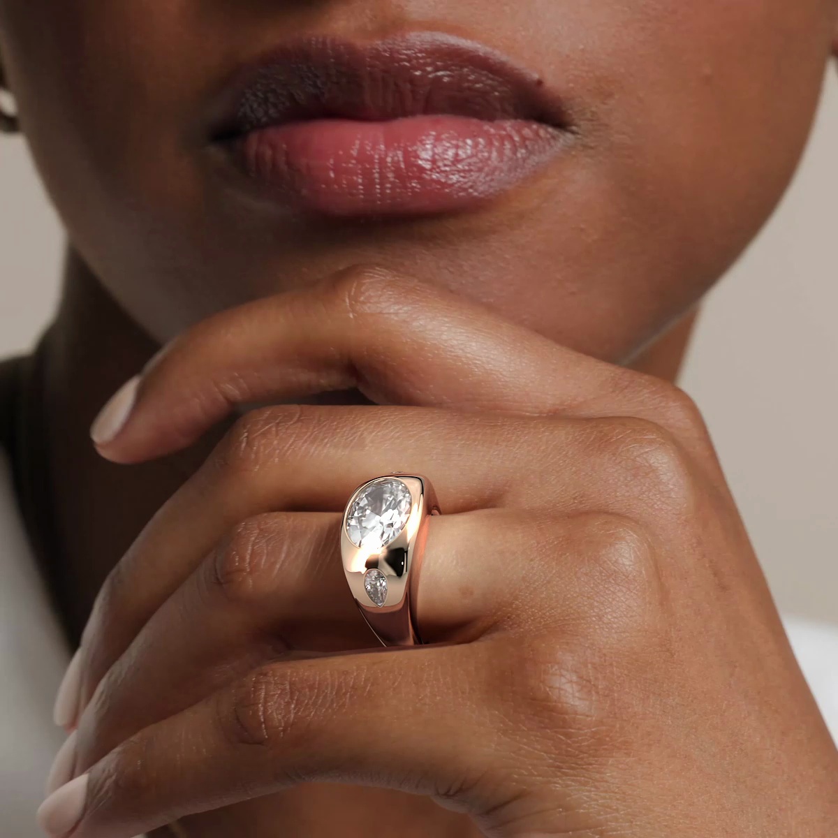 Sloane Flush Set Three Stone Diamond Dome Ring in 14K Rose Gold