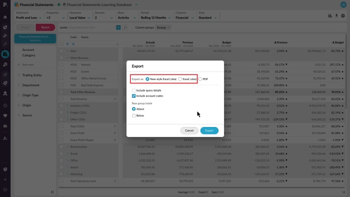 Export and copy data