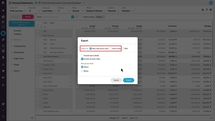 Export and copy data