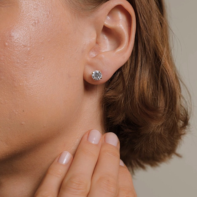 Claw Prong Round Diamond Stud Earrings in 18K White Gold - Main Image