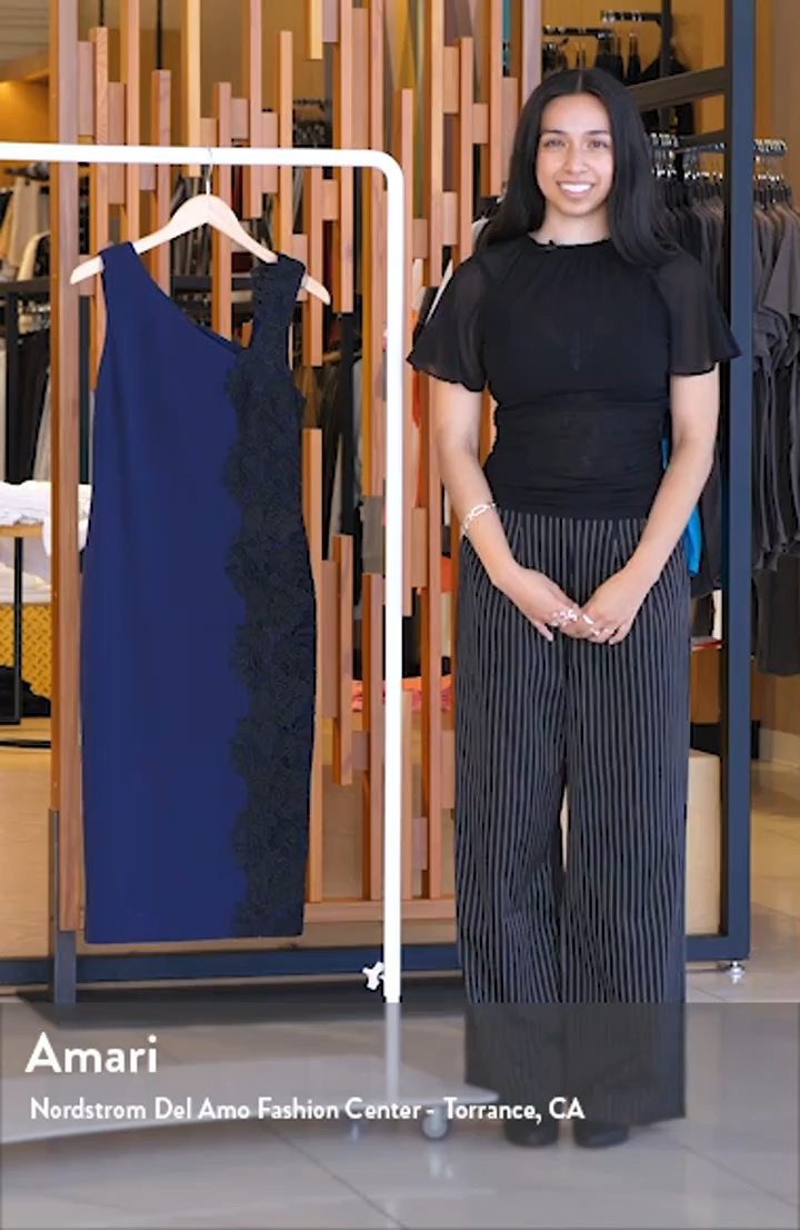 Lace Trim Crepe Midi Cocktail Dress