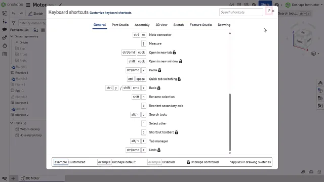 Onshape Keybinds Onshape Learning Center