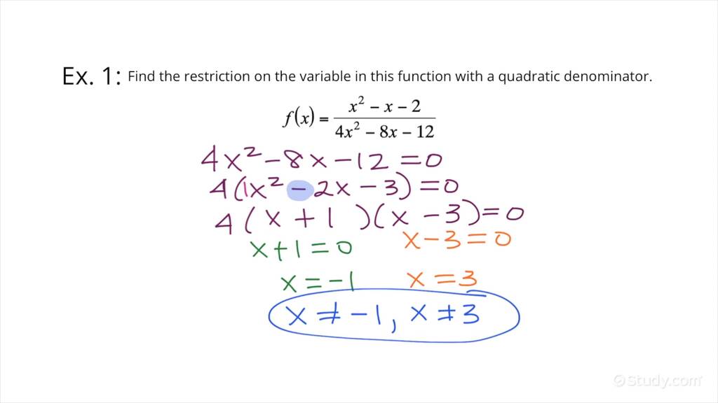 Finding the Restriction on a Variable in a Denominator in a Quadratic