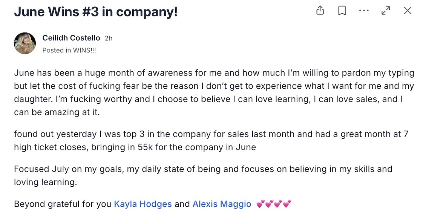 Client win: Top 3 in Her Company