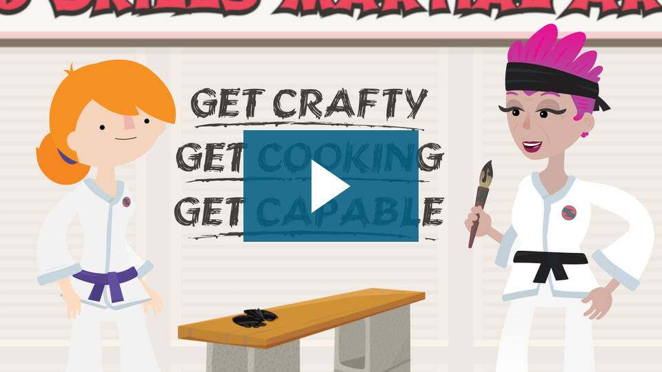 Video thumbnail for Saving with New Skills with a play button over the top.