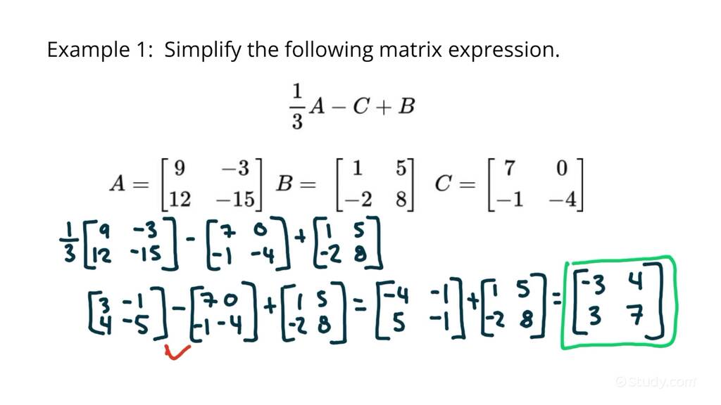 How to Simplify Matrix Expressions | Precalculus | Study.com