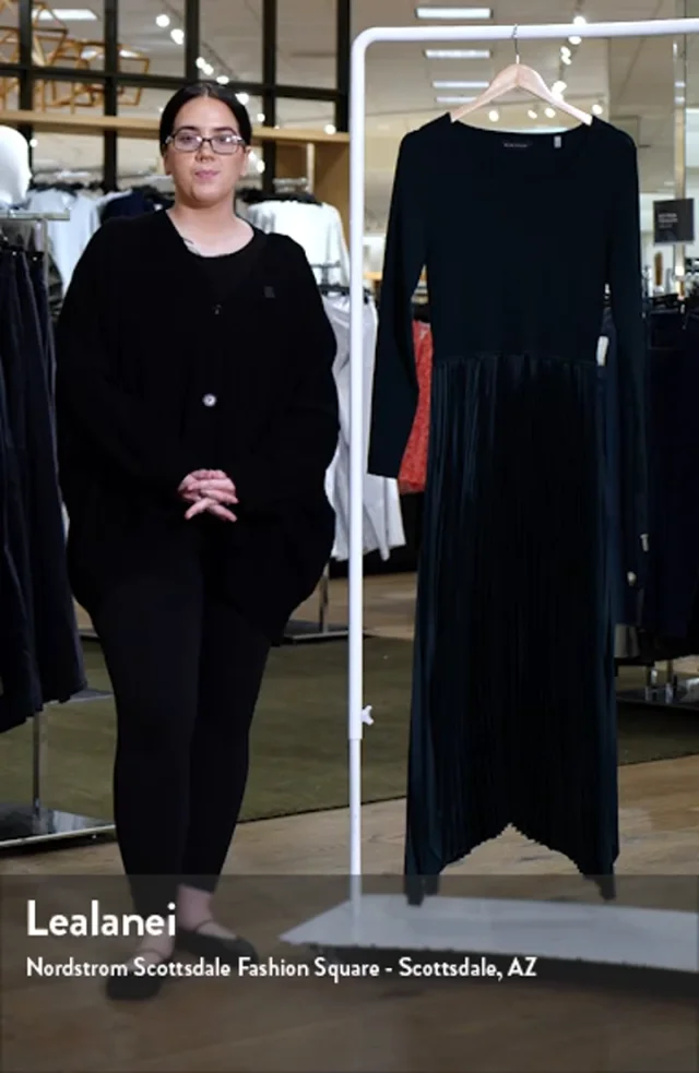 Elie Tahari Mave Pleated Long Sleeve Mixed Media Dress