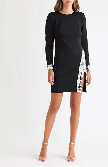 sequin detail long sleeve cocktail dress sho by tadashi shoji Sho by Tadashi Shoji Black Sequin Detail Long Sleeve Cocktail Dress Large $238
