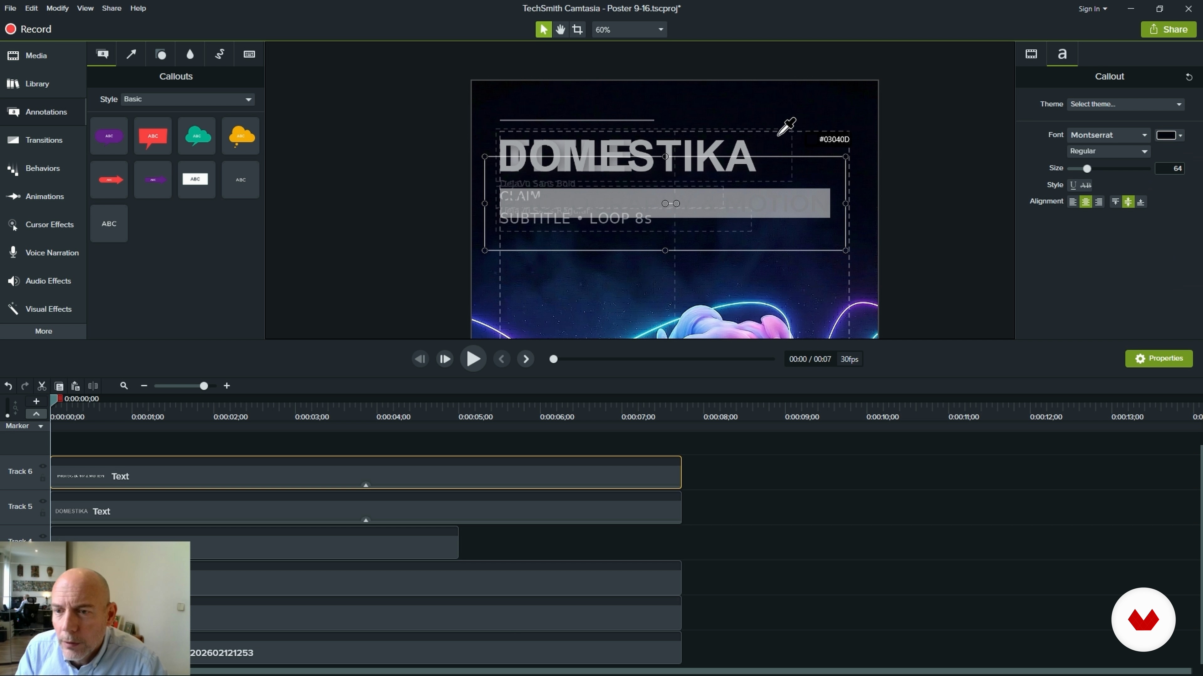 Montagem final no Camtasia: textos, logo, exportação e versão horizontal