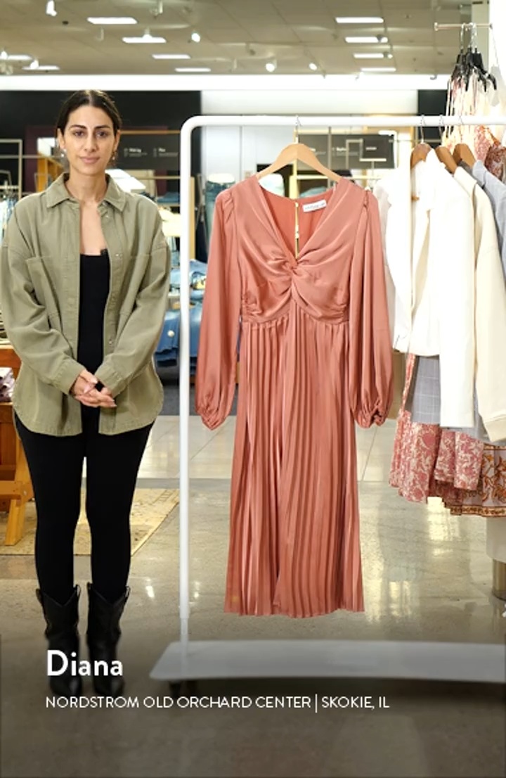 Noelle Long Sleeve Pleated Satin Midi Dress