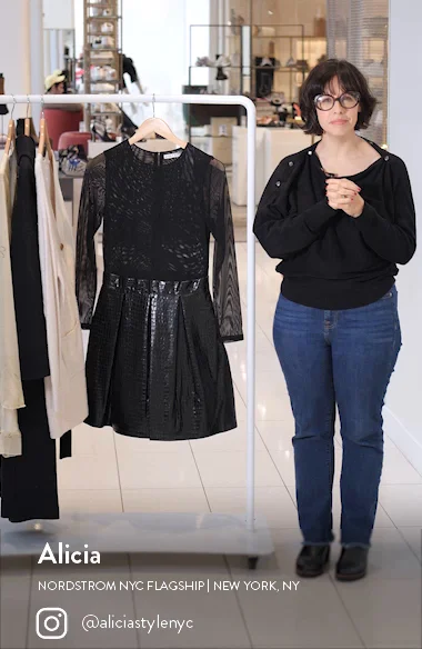 Alice+Olivia■Chara Long Sleeve Mesh & Faux Leather Dress■ Alice + Olivia Chara Faux Leather Mini Dress in Black | REVOLVE