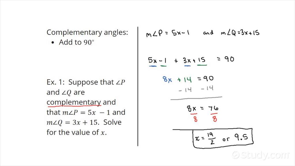 How to Solve an Equation Involving Complementary Angles | Geometry ...