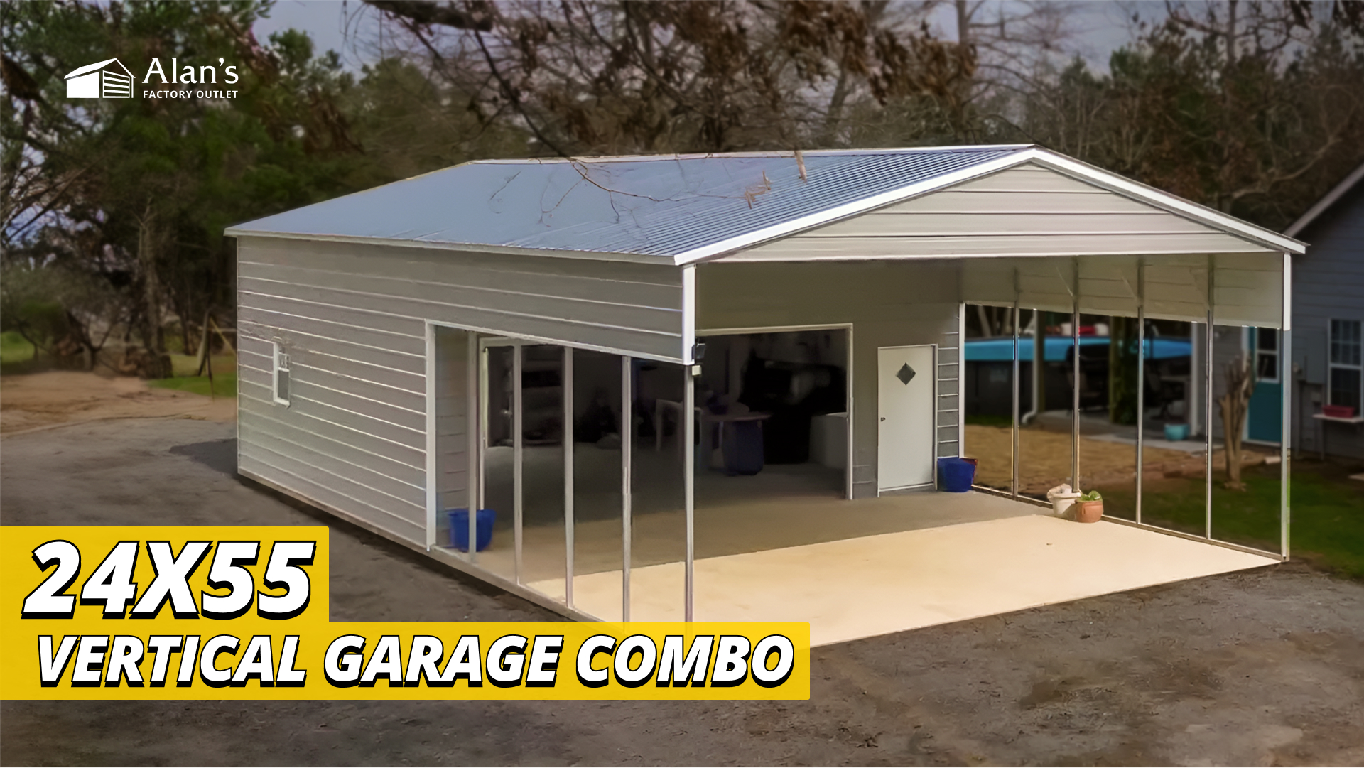 24x55 Vertical Roof Metal Garage - Alan's Factory Outlet