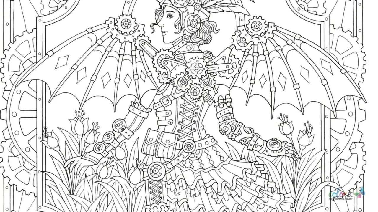 The Colorful World of Steampunk Coloring Book For Adults With