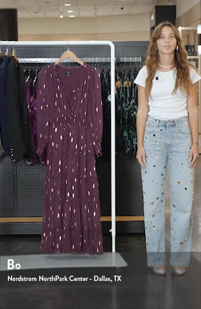 Halogen® Metallic Fleck Long Sleeve Tiered Dress Nordstrom