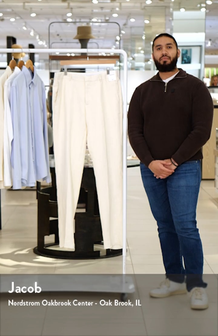 Trim Fit Flat Front Linen Dress Pants