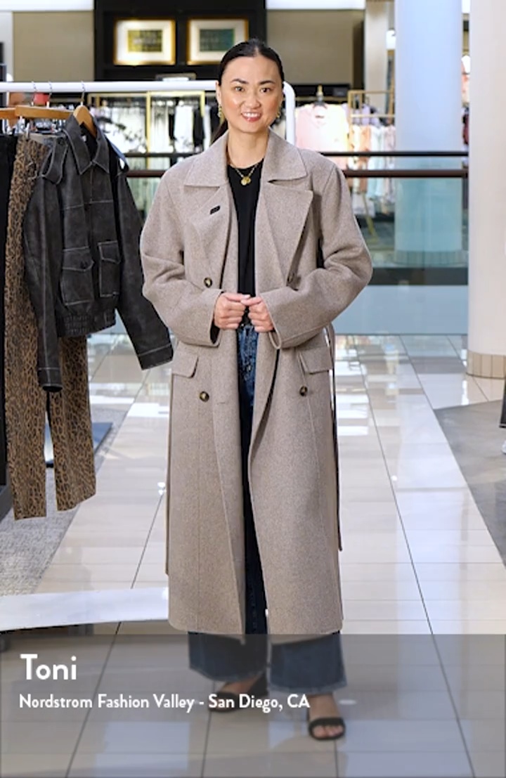 BOSS Caspina Belted Double Faced Wool Blend Trench Coat