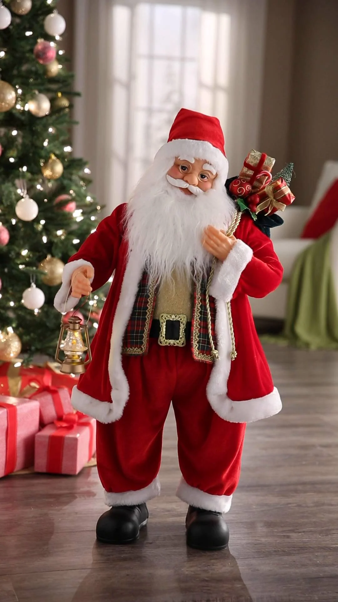Animated Santa with Gift Bag and Lantern | Country Door Animated Santa with Gift Bag and Lantern | Country Door