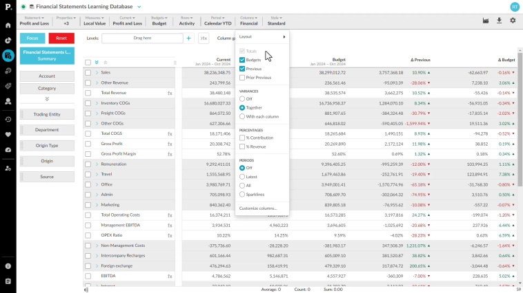 Change your view with the columns menu